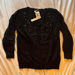 Adrienne Vittadini Cardigan Jeweled Floral Black M